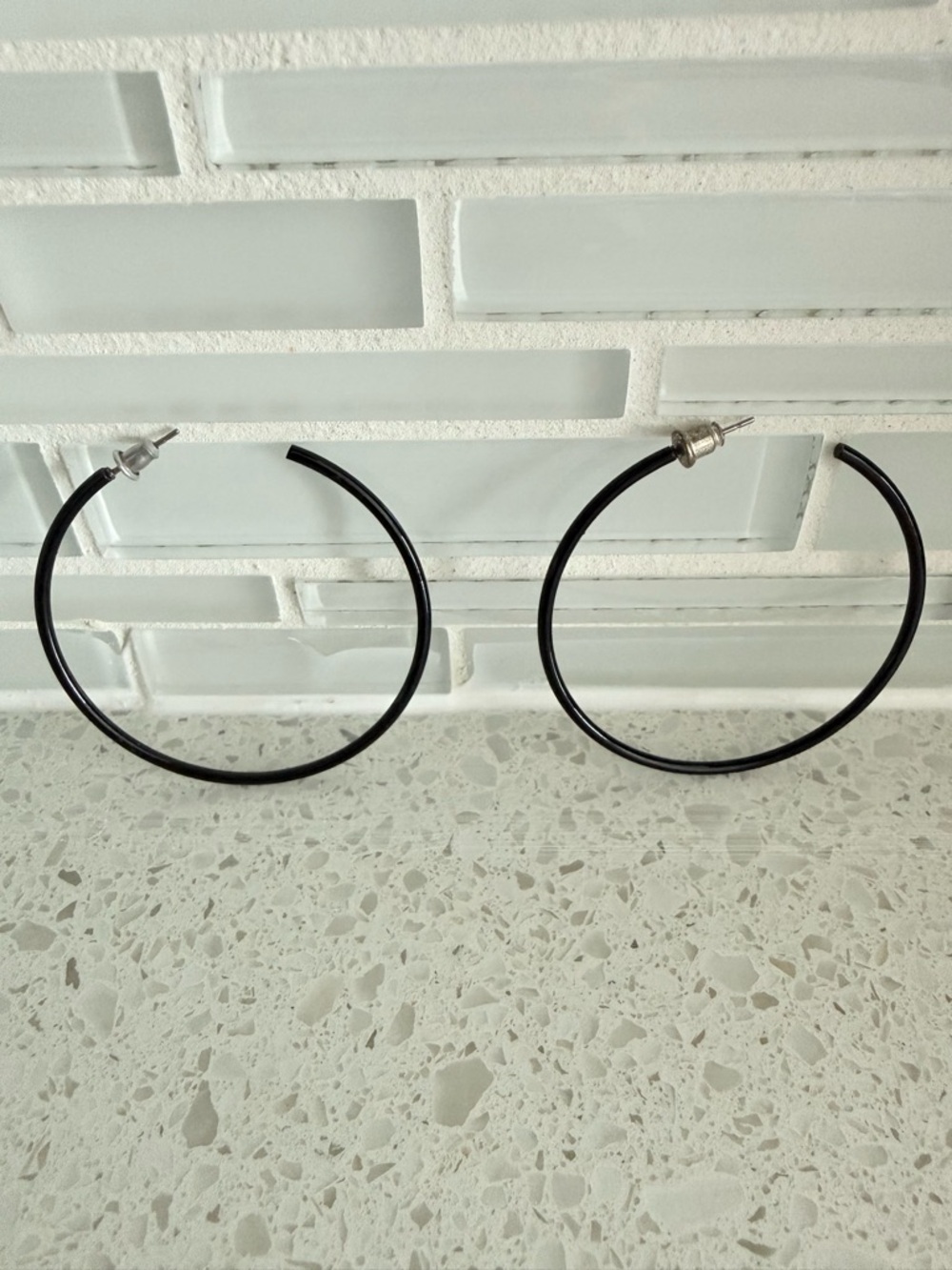 Black Hoop Earrings with Silver Posts